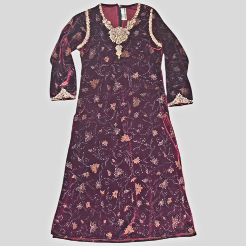 Velvet Dress Tunic With Gold Embroidery